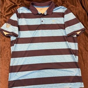 Nike Men's Light Blue and Dark Blue Striped Polo Shirt